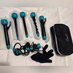 Blue and Black Curling Wand Set with different attachments